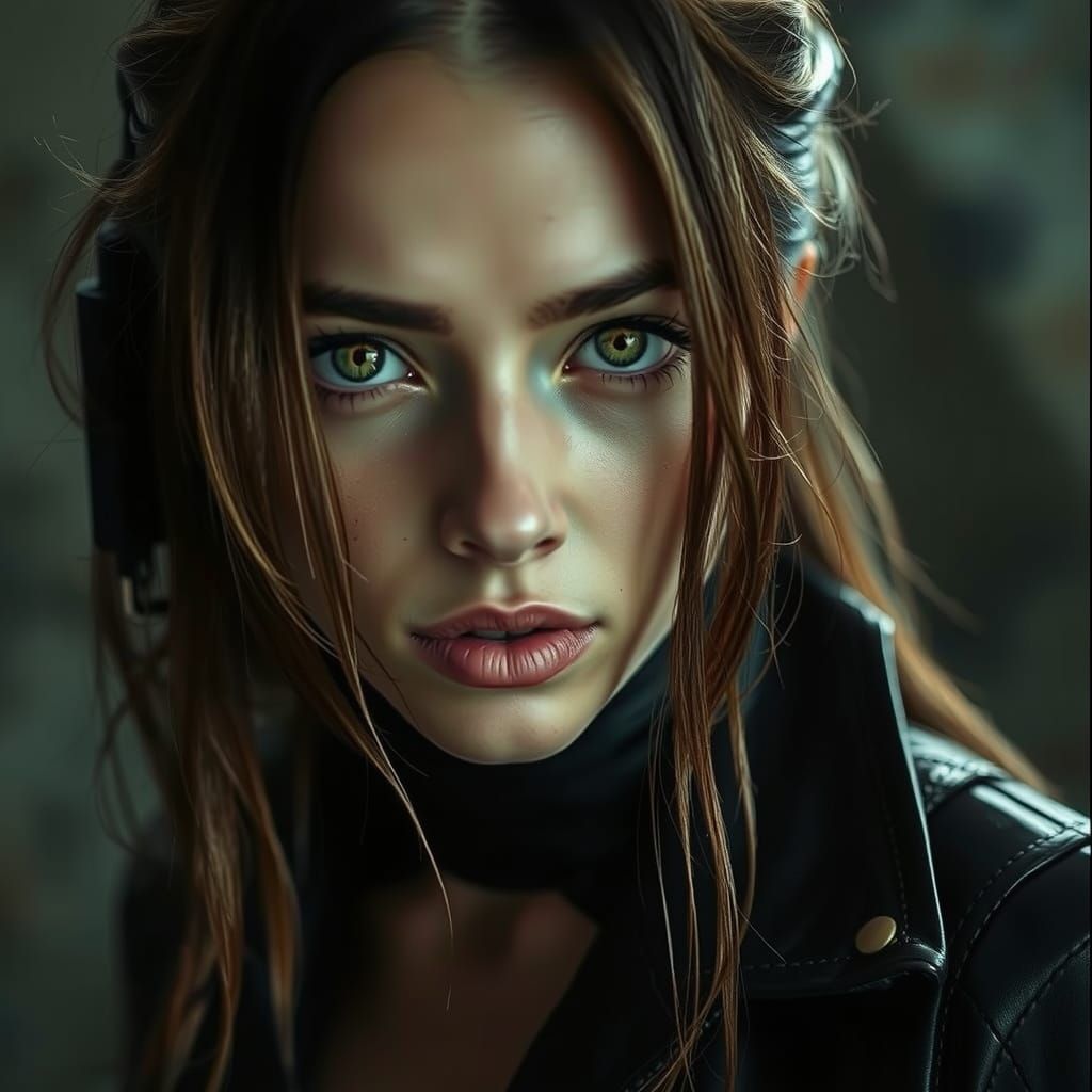 Captivating Girl in Leather: Cinematic Film Still