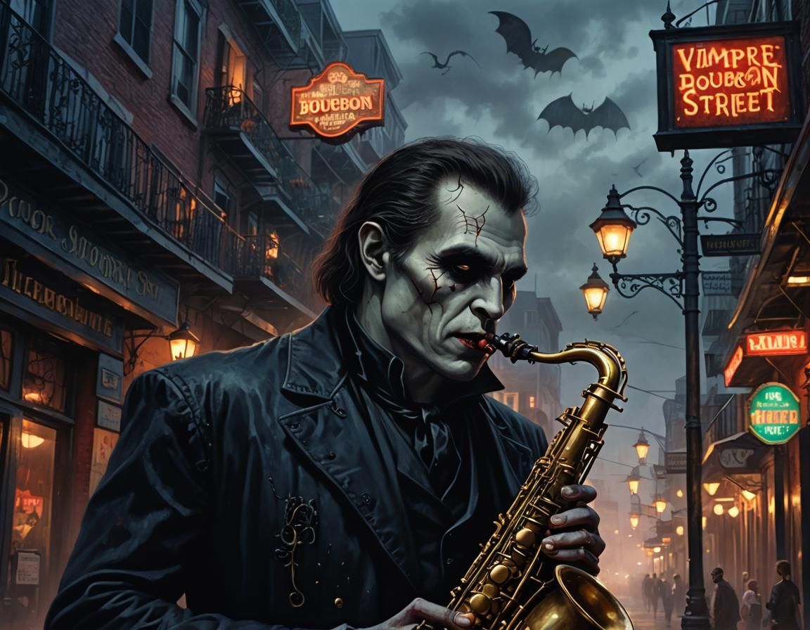 Vampire Saxophonist in New Orleans: Gothic Digital Art