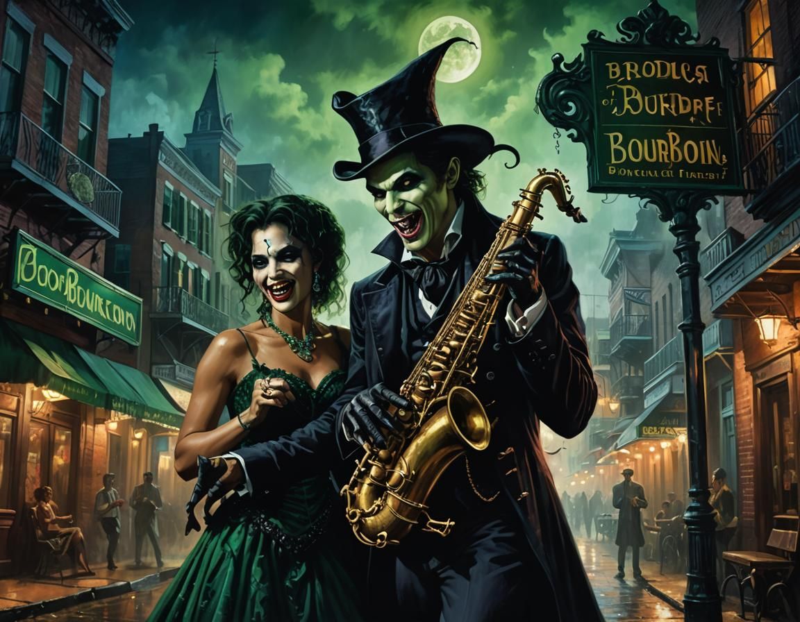 Vampire Saxophonist in New Orleans, Dark Fantasy Art