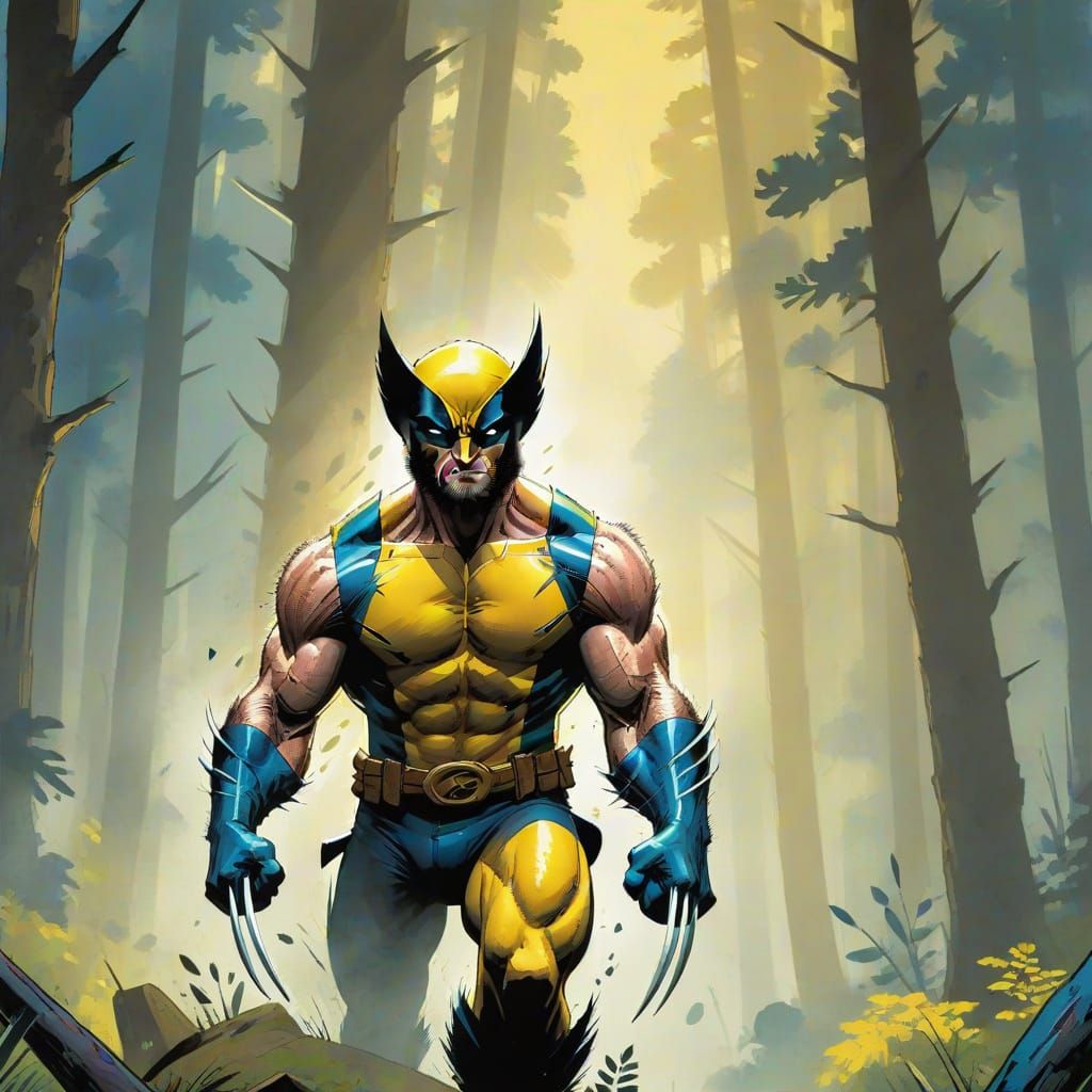 Wolverine Gouache Painting in Comic Book Style