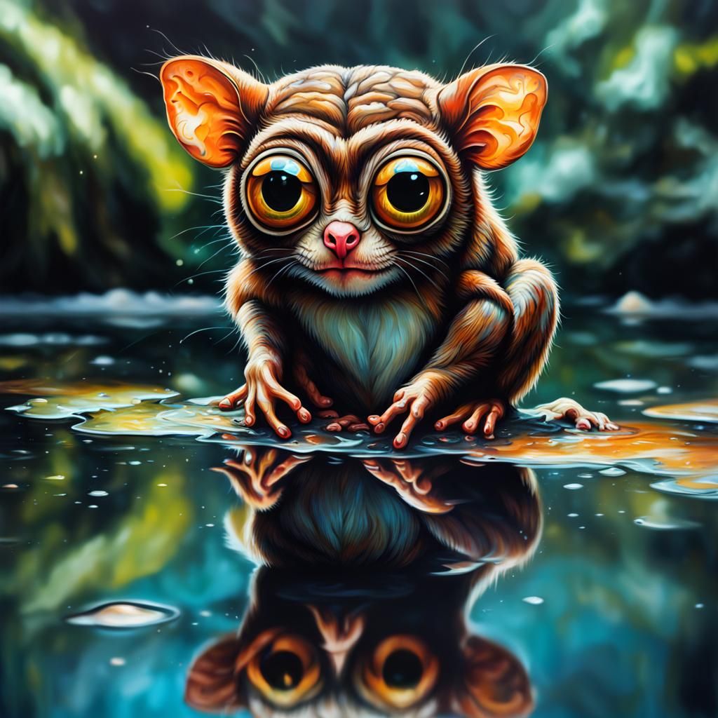 Tarsier Reflection in Graffiti Street Art