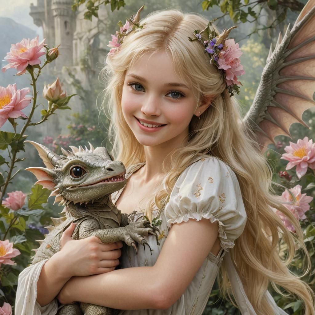 Fairy Girl and Dragon Companion in Fantasy Style