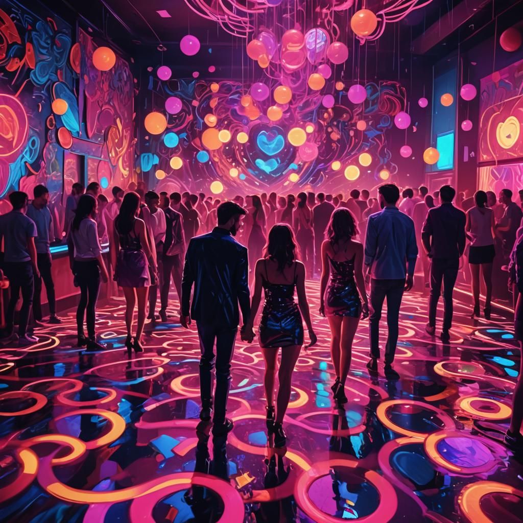 Neon Nightclub: Lovers' Heartbeats in Art Deco Style