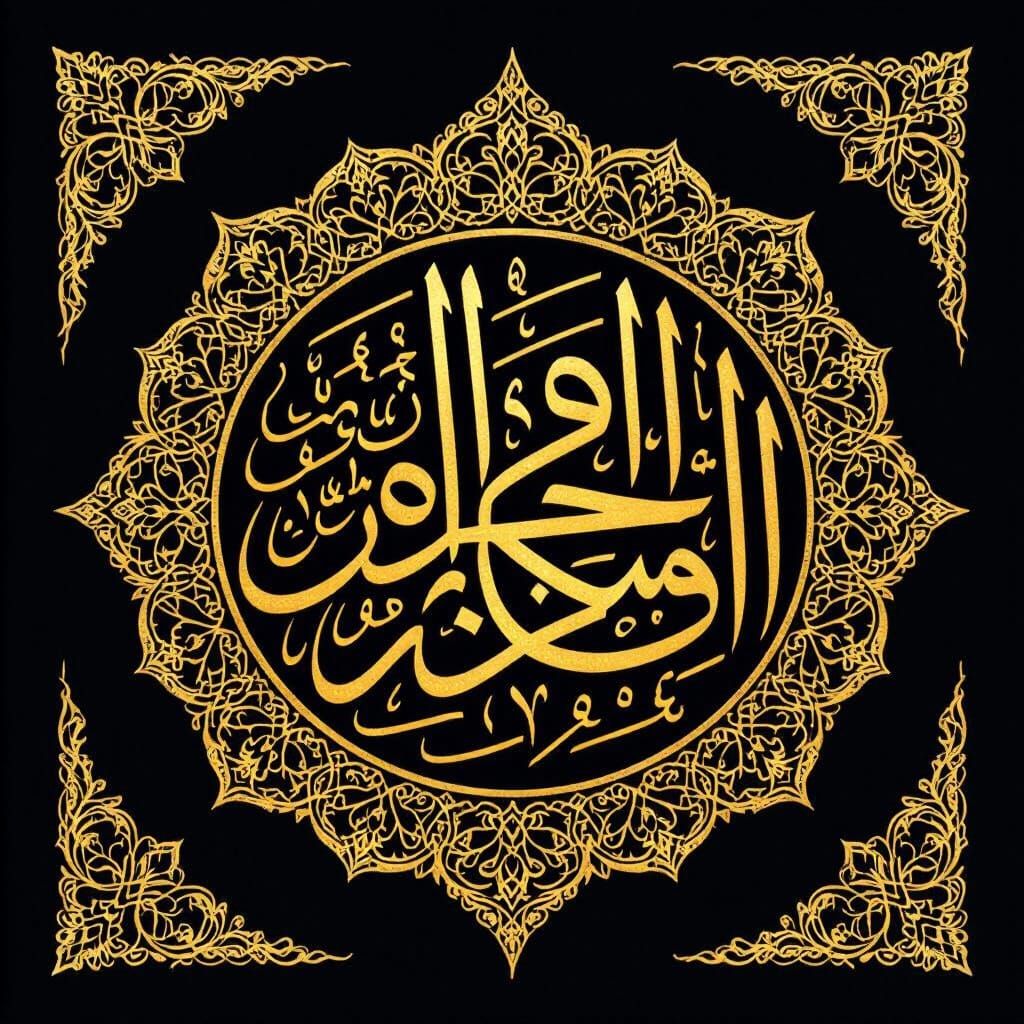 Elegant Golden Arabic Calligraphy on Black Paper
