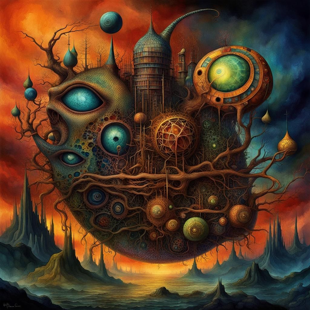 Surreal Organicpunk Dreamscape in Watercolor