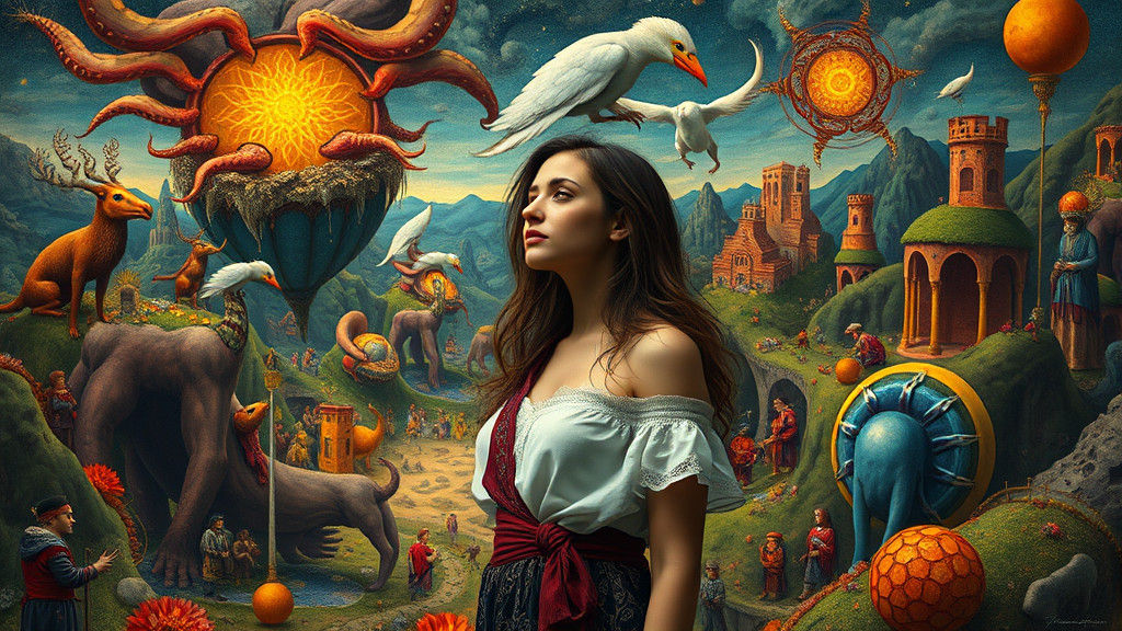 Woman in Surreal Landscape as Hyperrealistic Photography