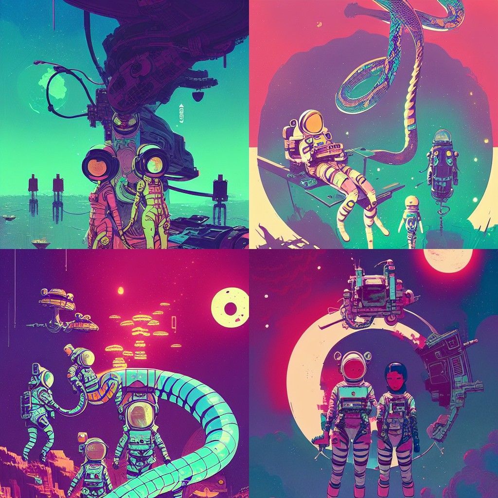 Serpent Girl Astronauts in Space: Detailed Matte Photo
