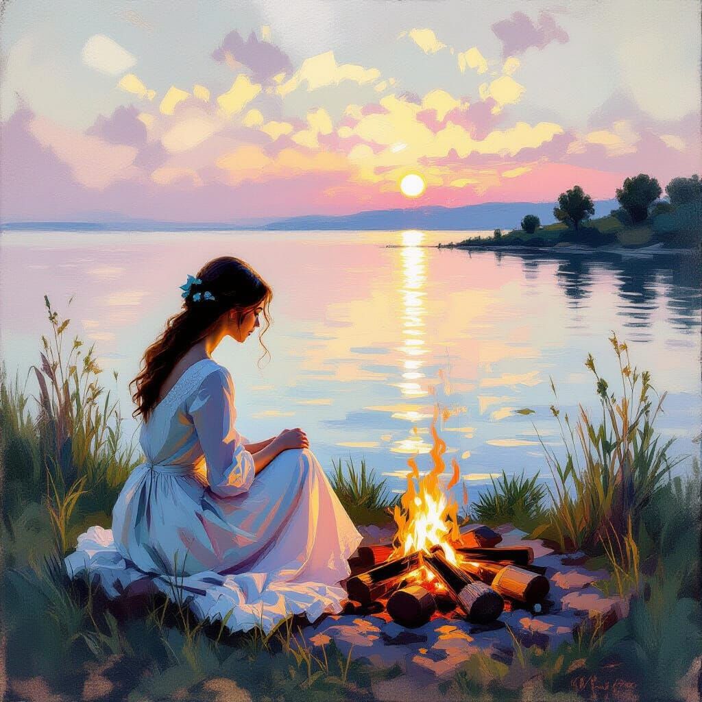 Campfire Scene in Metamodern Style