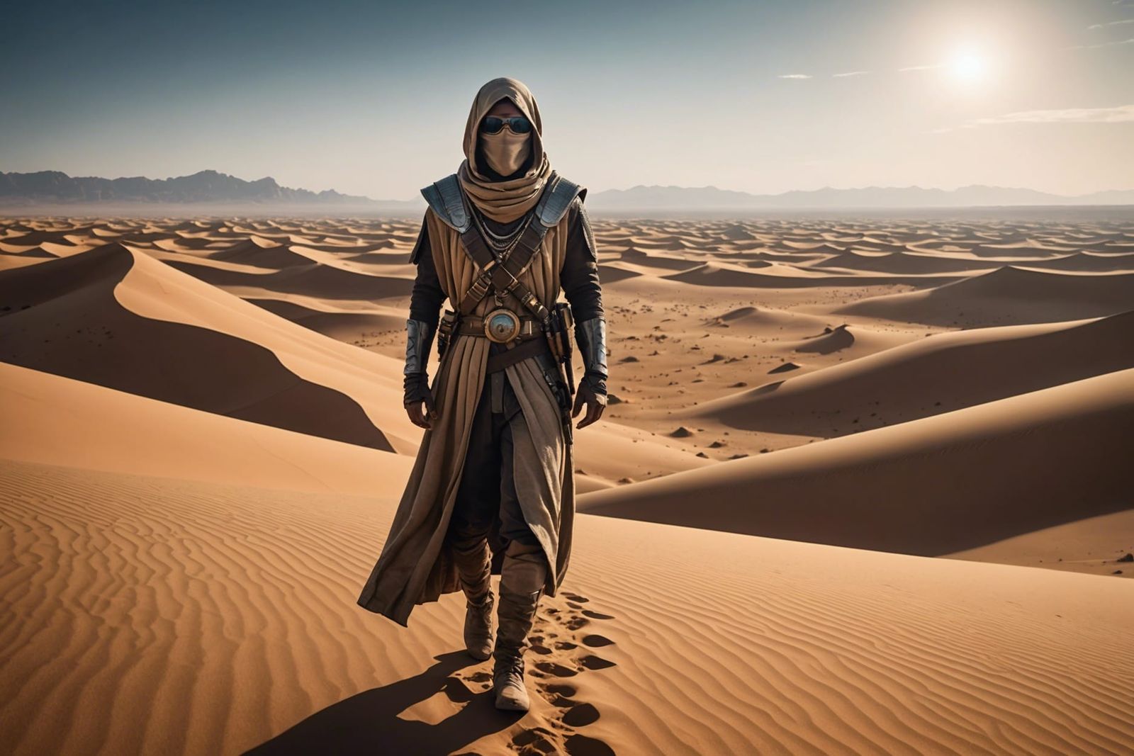 Cosmic Desert Nomad with Sci-Fi Elements