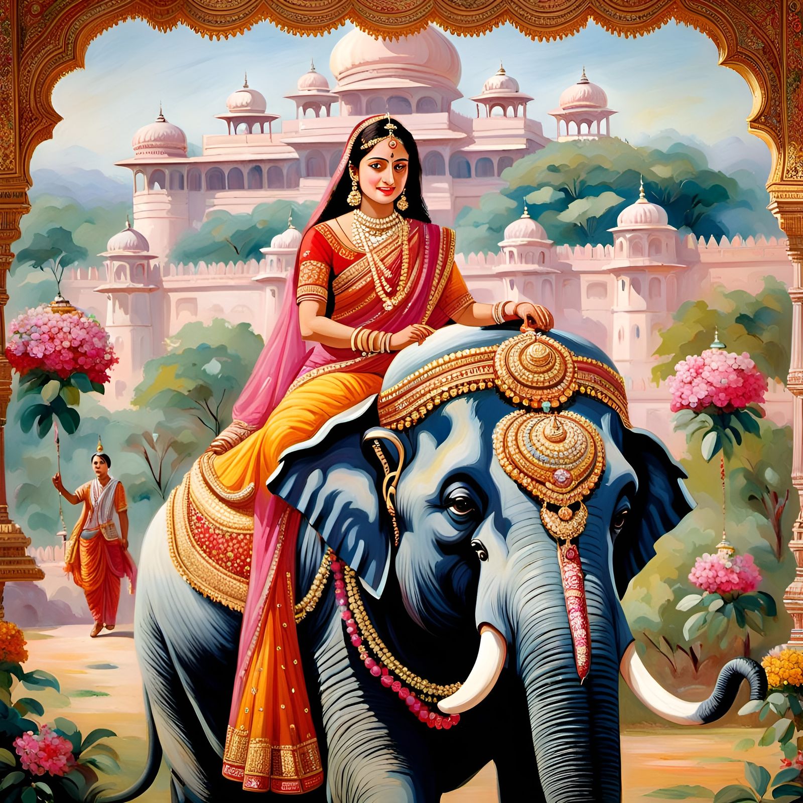 Maharani Princess on Elephant: An Impressionistic Painting