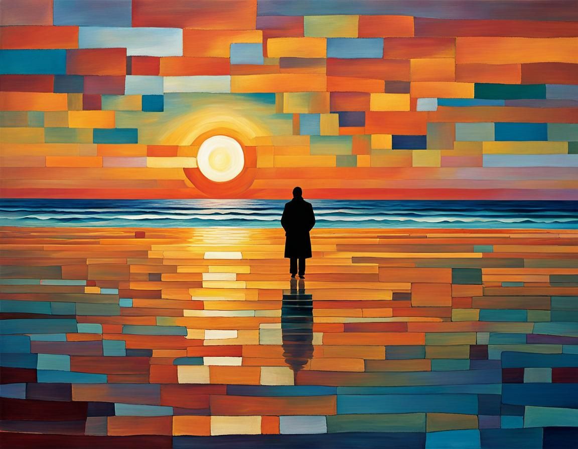 Vibrant Sunset on Winter Ocean in Bold Expressionist Style