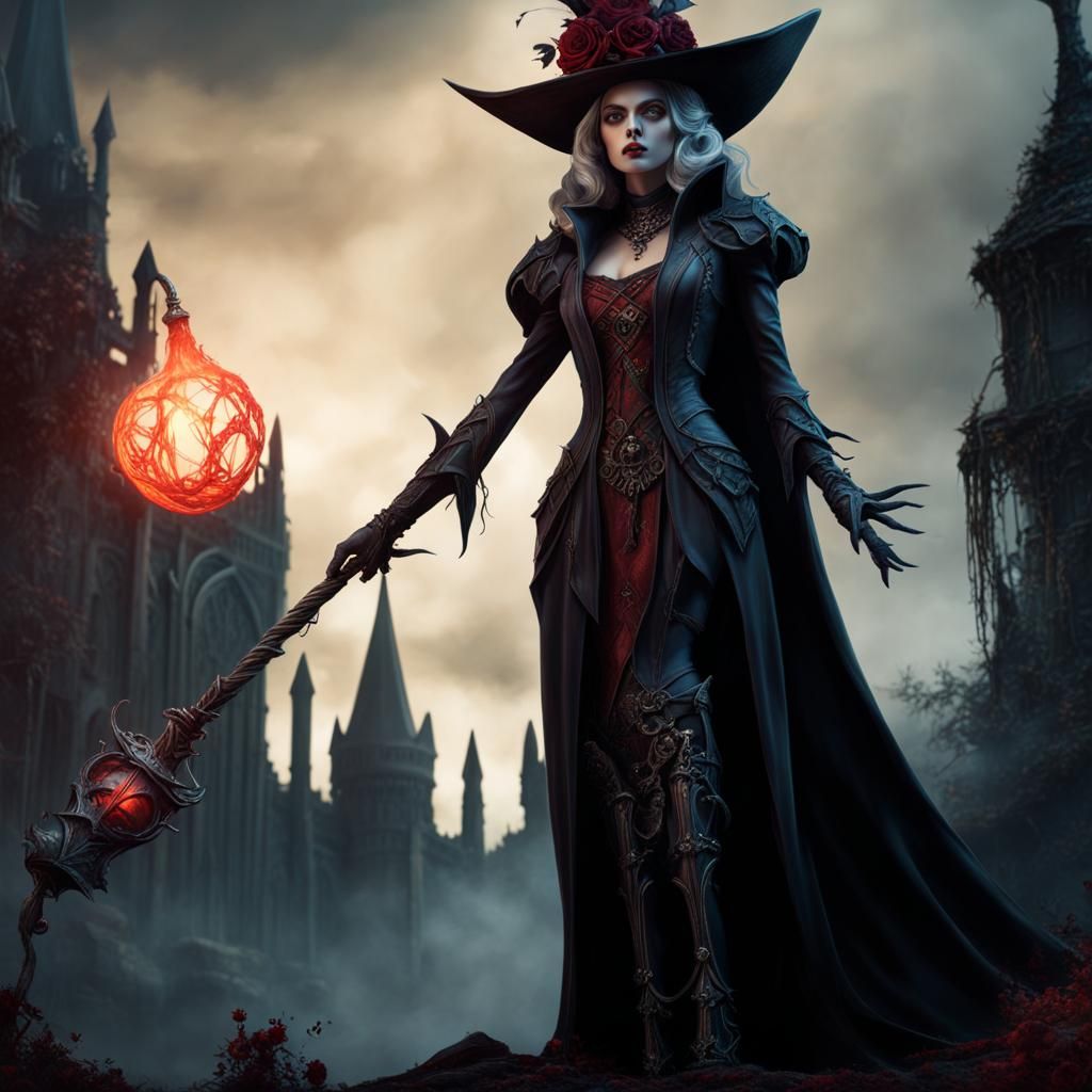 Gothic Horror Elf Mage in Macabre Setting