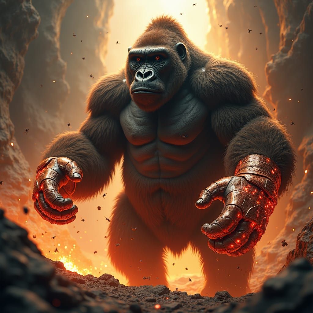 Majestic Gorilla Radiating Magnetic Aura with Metal Gauntlet