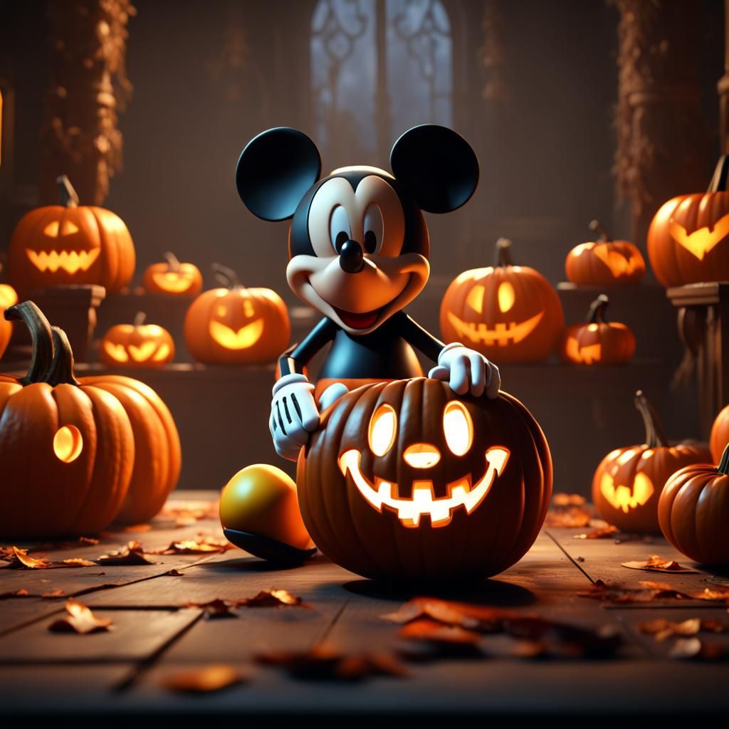 Mickey Mouse and Pumpkin in 3D Game Style