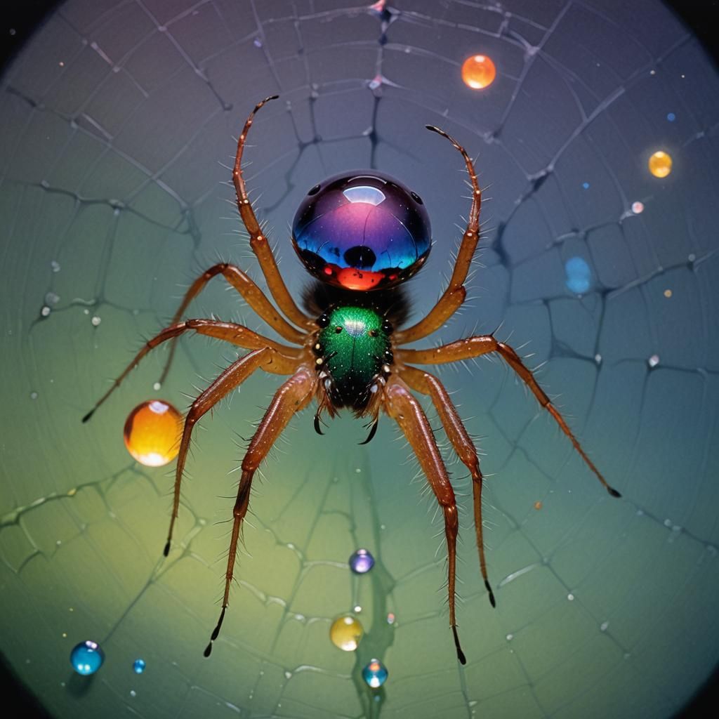 Dew Drop Spider with Iridescent Colors