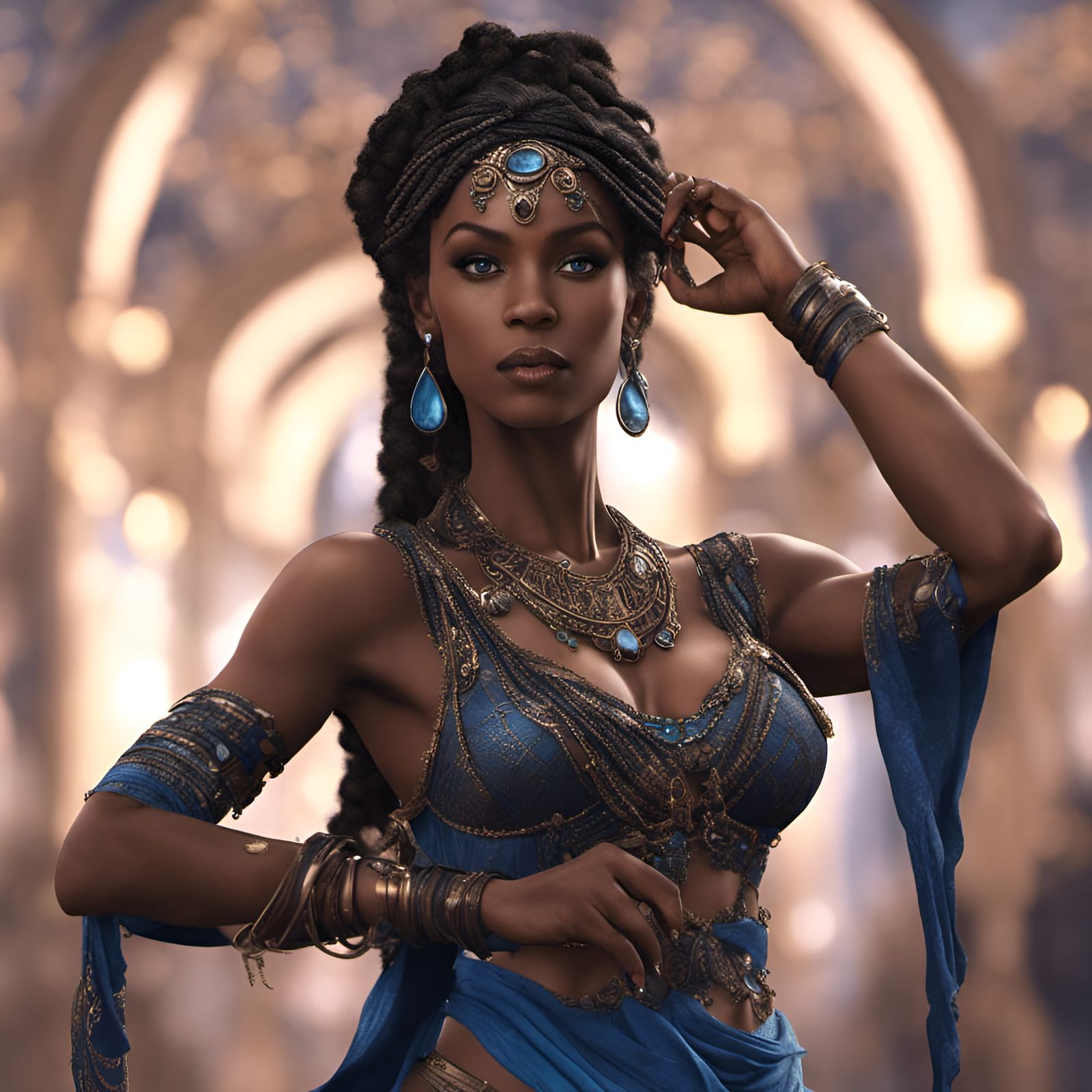 Blue-Eyed Belly Dancer: Detailed Fantasy Art