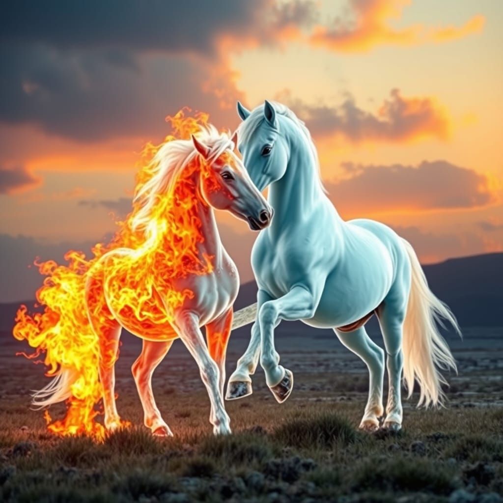 Frozen Flame Horses Embrace in Harmony