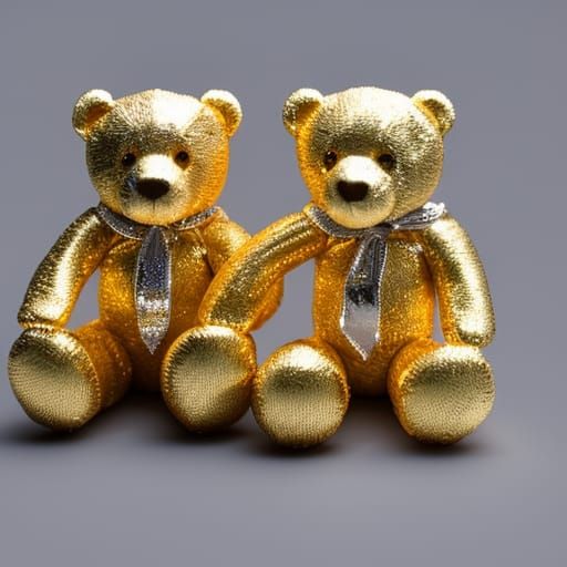 Gold and Silver Teddy Bears, 3D Photorealistic Render