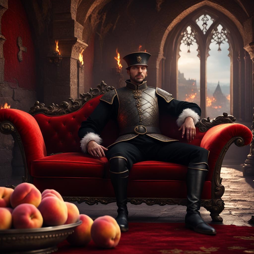 Medieval Soldier Lounging Seductively on Couch