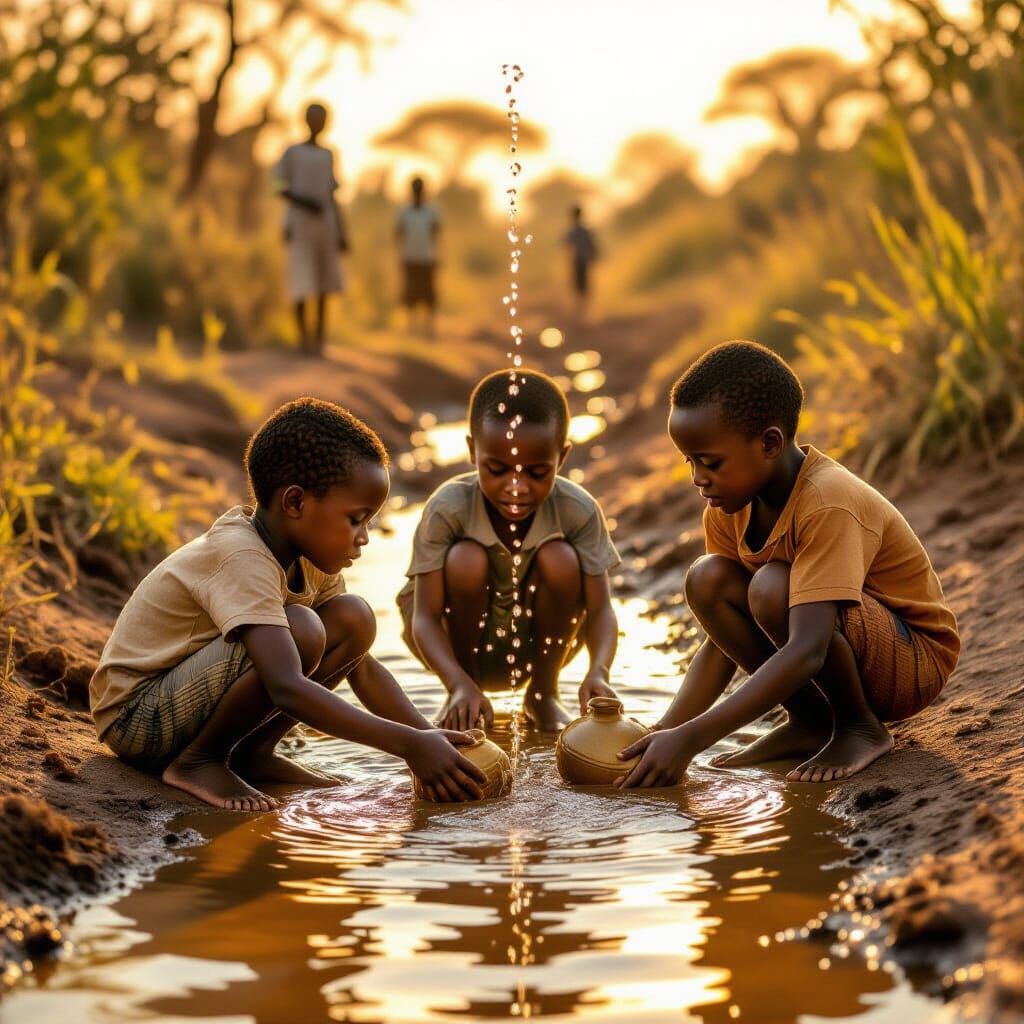 Children Gather Water in Emotional Documentary Style