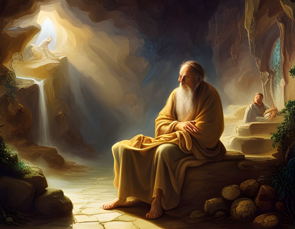 Renaissance Ascetic in Cavern Oil Painting