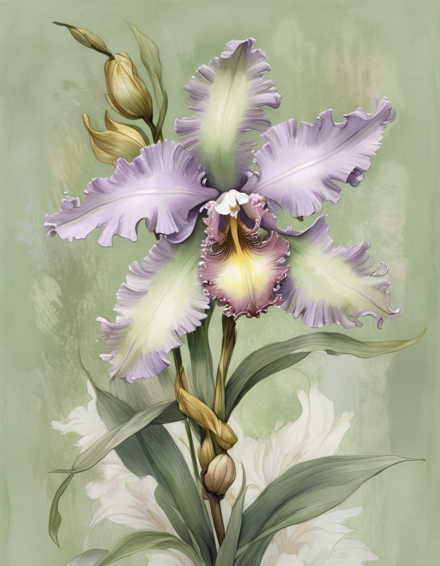 Ethereal Watercolor-Style Cattleya Orchid