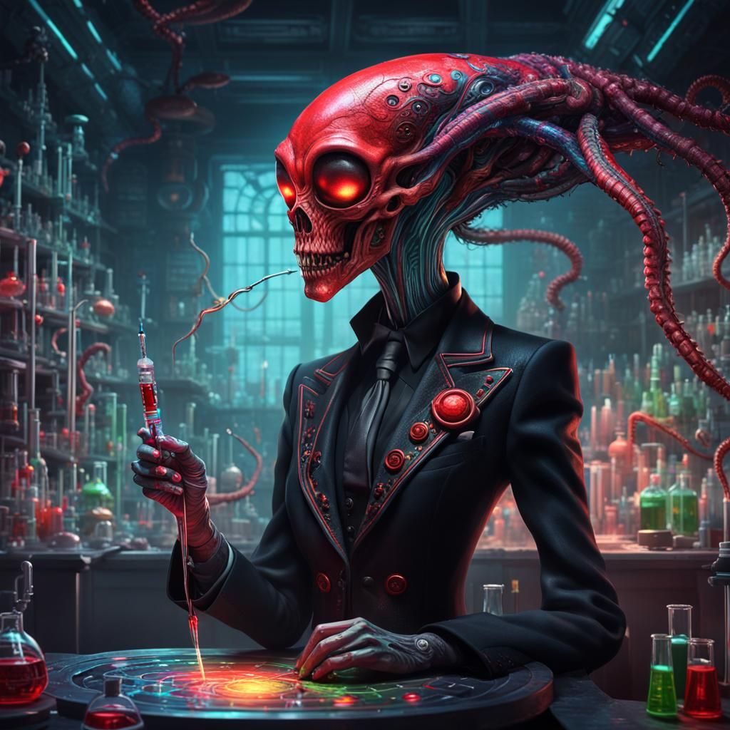 Sci-Fi Alien in Chemistry Lab: Fantasy Concept Art