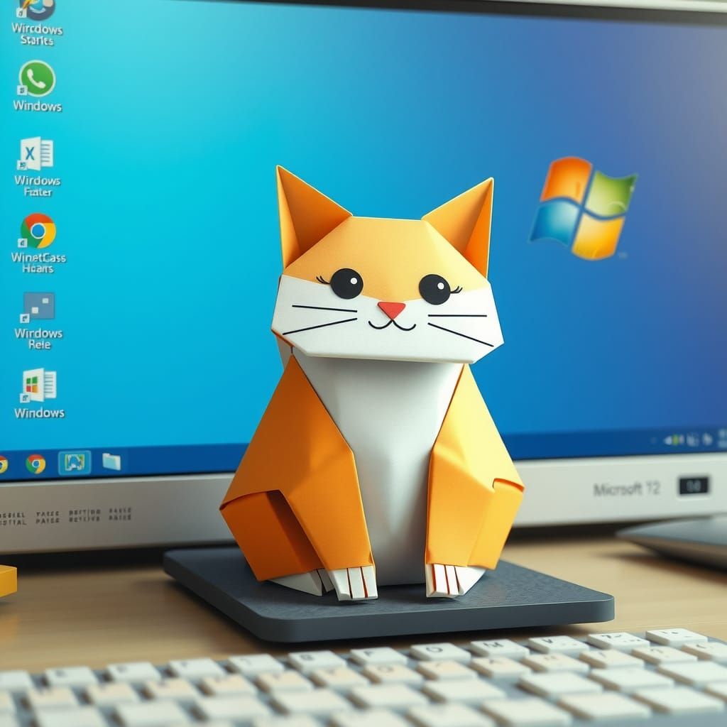 Origami Cat Assistant on Windows XP in Frutiger Aero Style