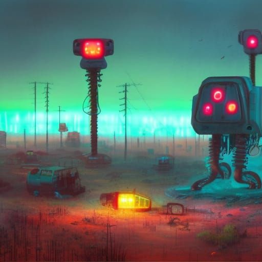 Dystopian Robot Graveyard in Electric State Style