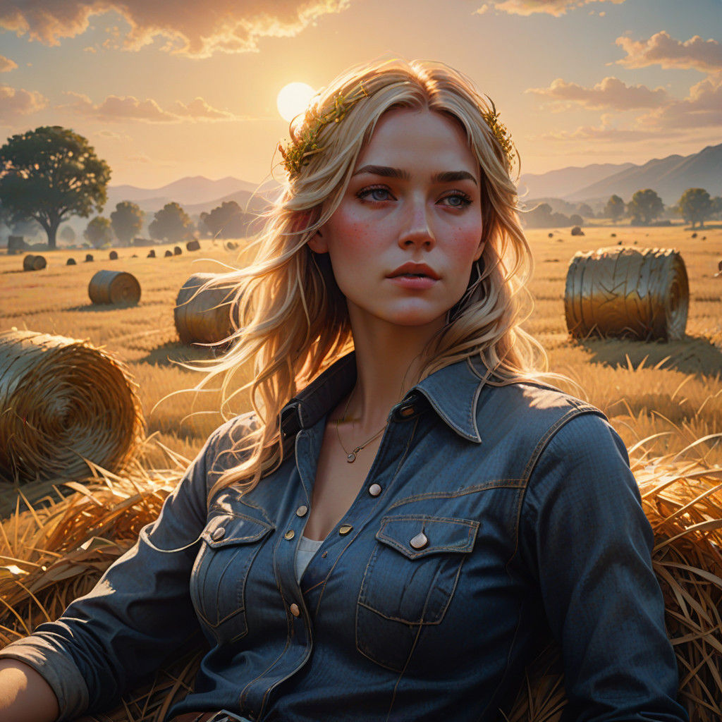 Surreal, Golden-Hued Portrait of a Blonde Cowgirl in a Sheer...