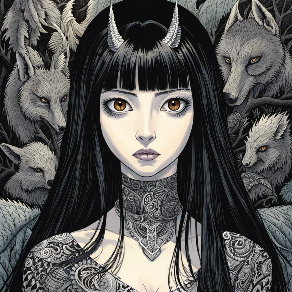 Evil Girl in Horror Forest Anime Portrait