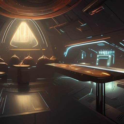 Futuristic Coffee Shop in Space: Dark Fantasy Concept Art
