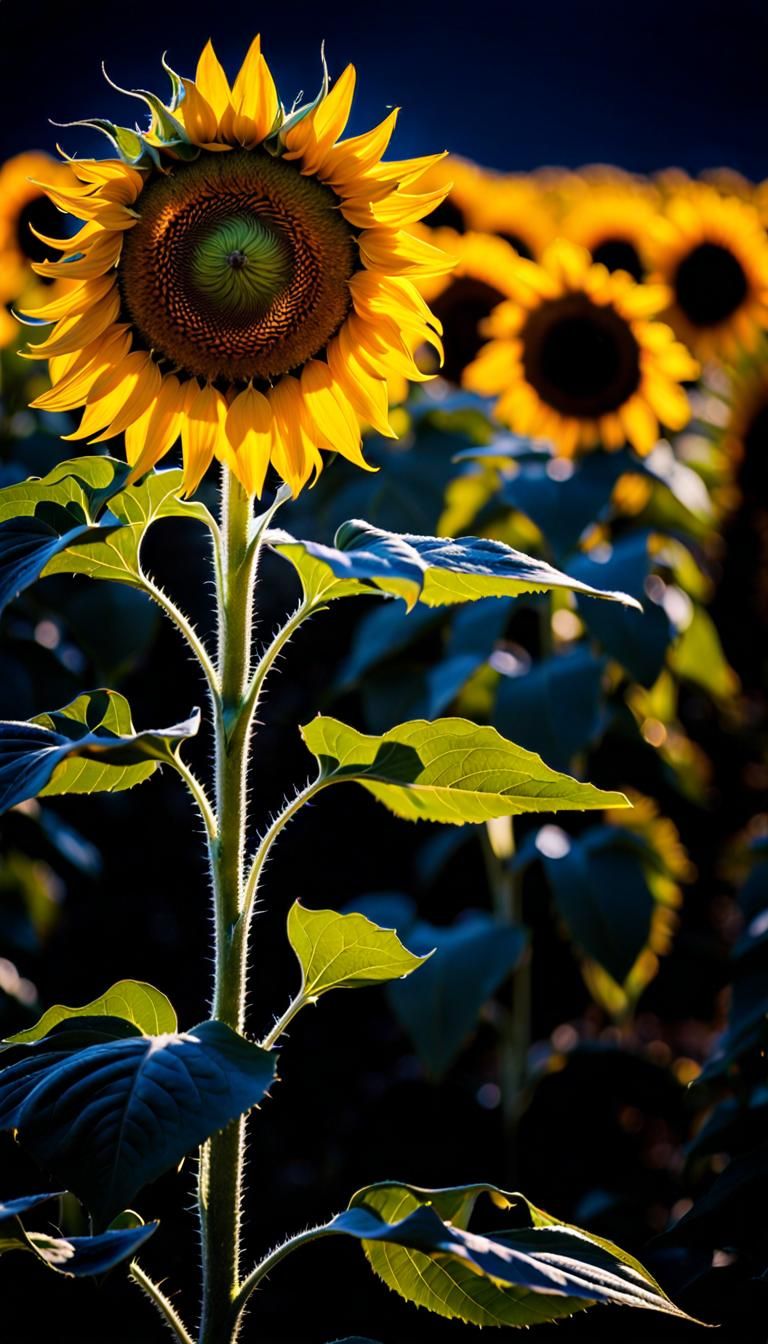 Glowing Sunflower Field at Night Photograph