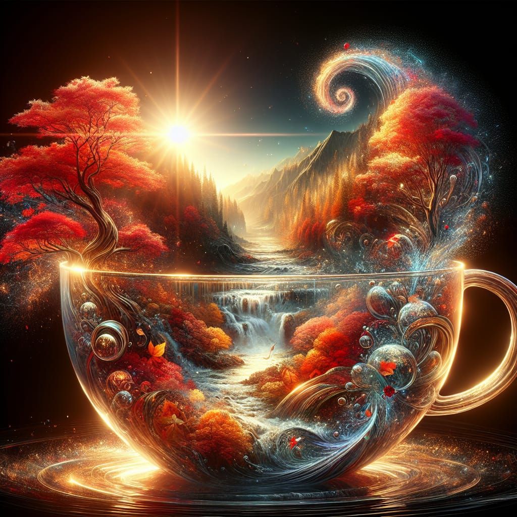 Autumn Scene in a Glass Teacup