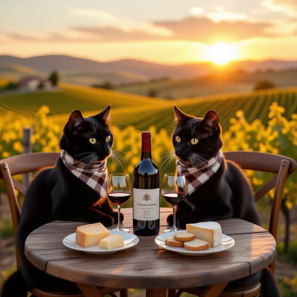 Cats Enjoying Wine Country Sunset