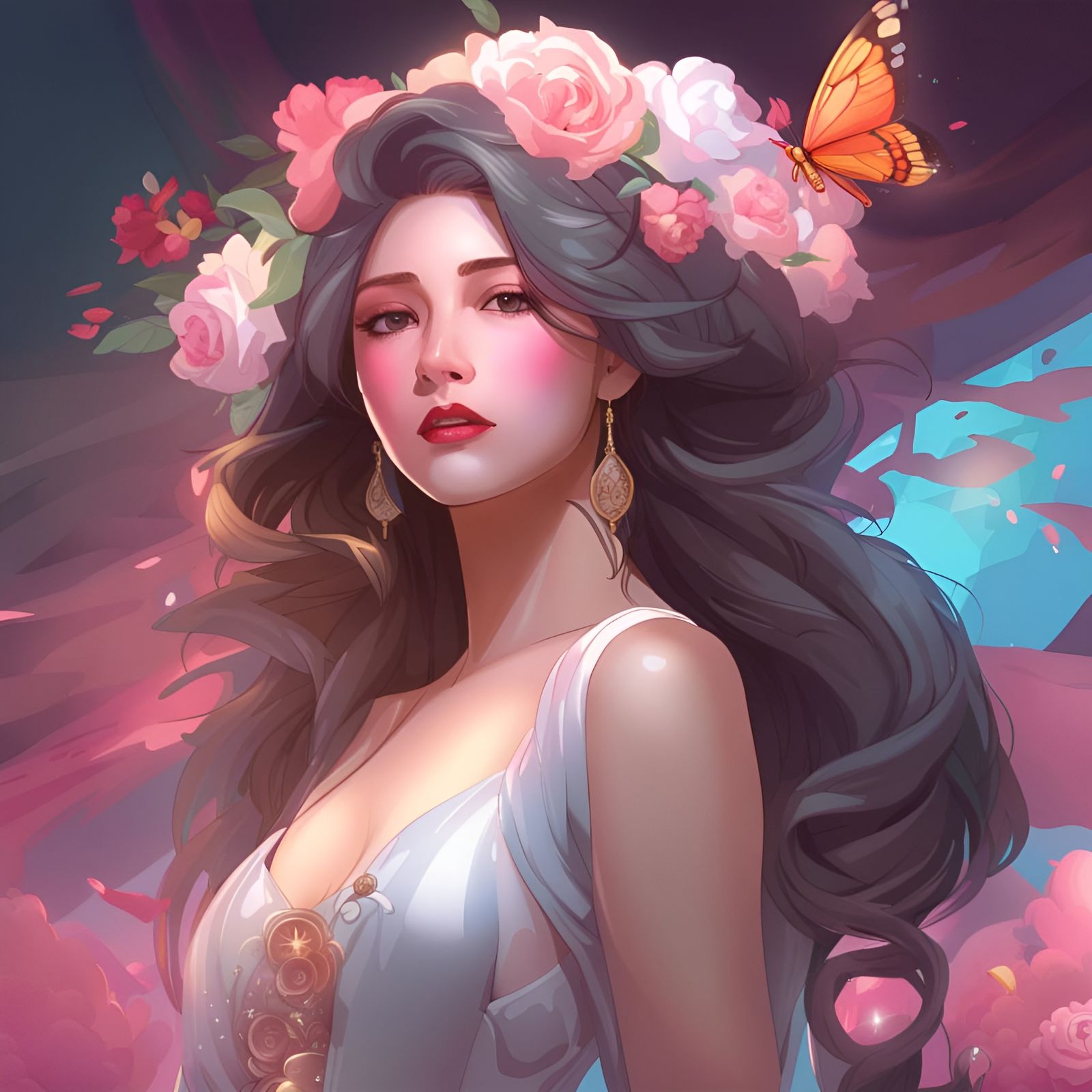 Asian Woman in Victorian Gown Vaporwave Digital Art