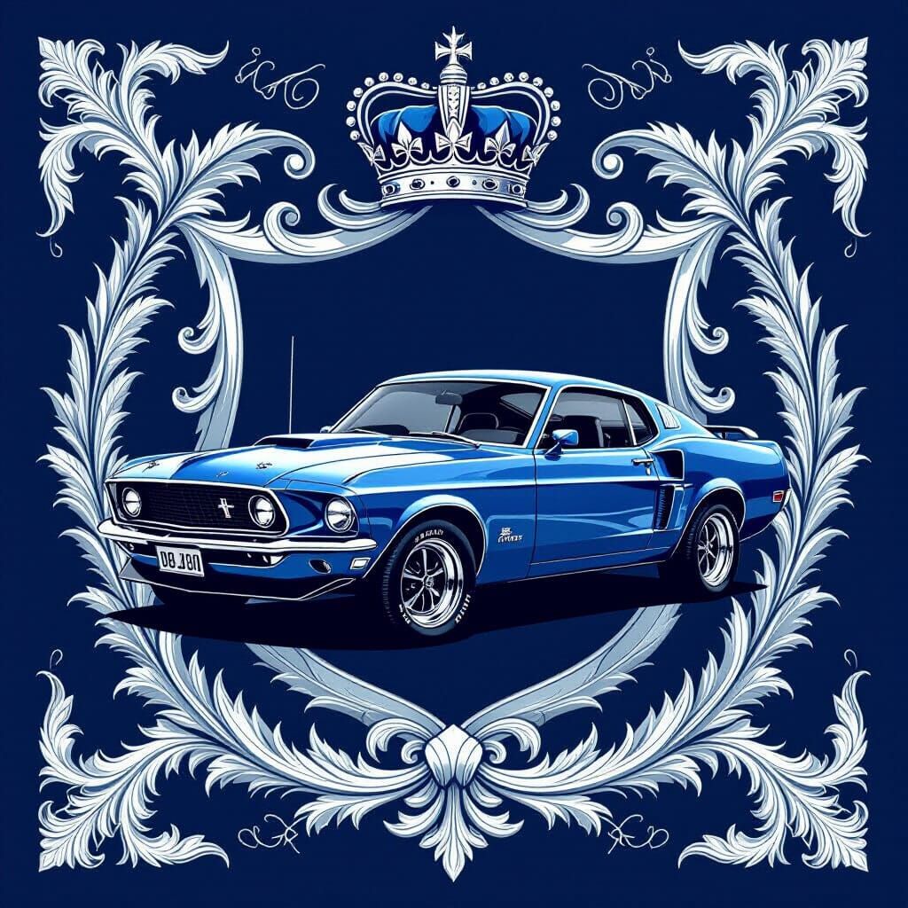 Muscle Car Heraldic Emblem in Royal Blue