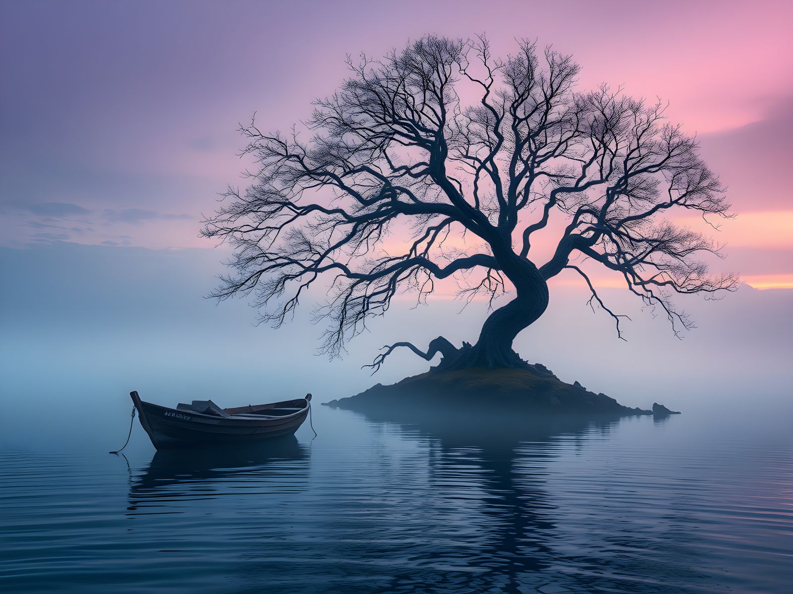 Twilight Fishing Boat on Lagoon: Digital Matte Painting