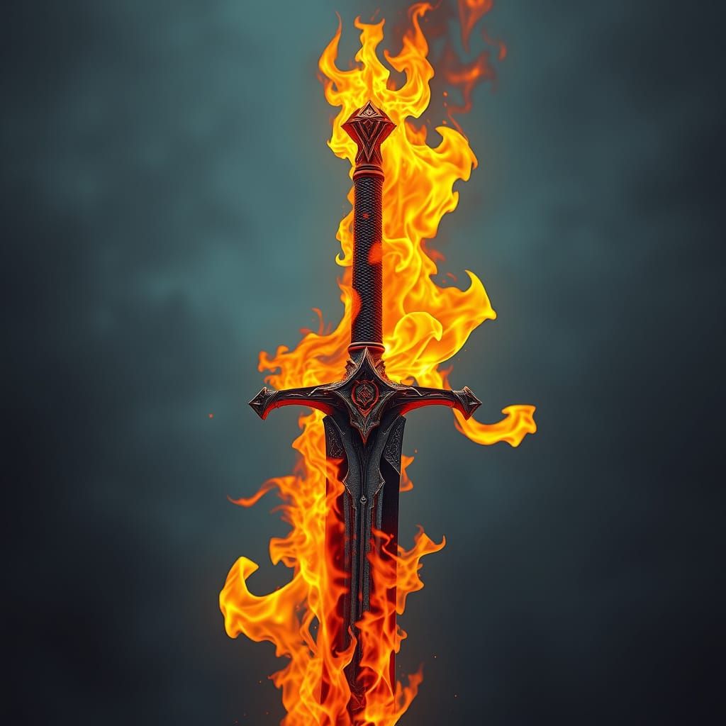 Flaming Sword Digital Art Inspired by Industrial Design