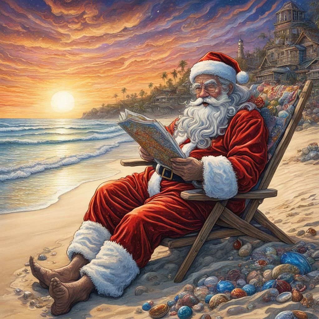 Santa Claus Vacationing on the Beach