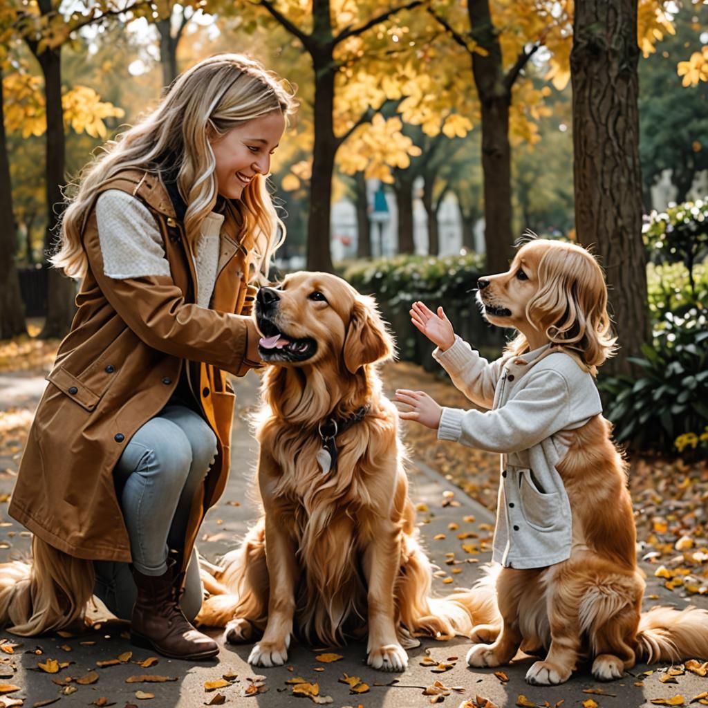 Girl and Golden Retriever High Five