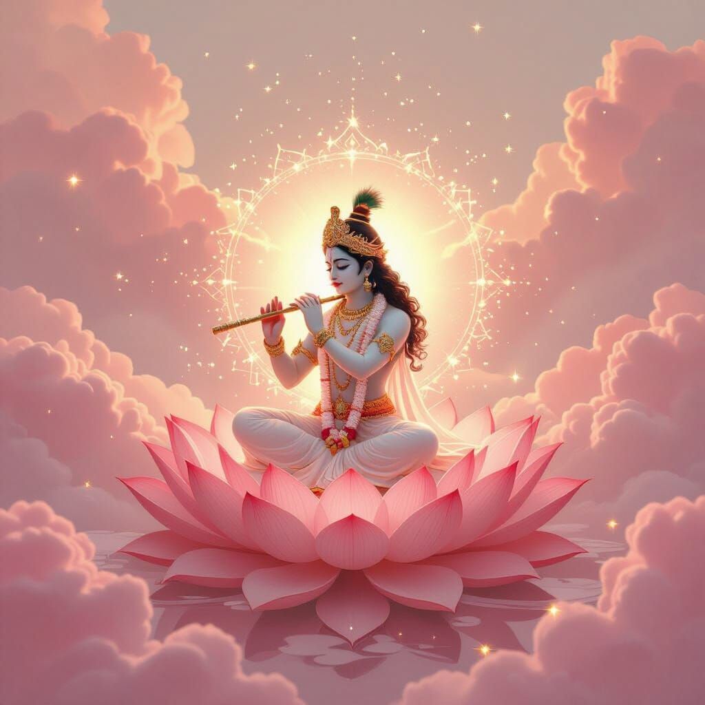 Dreamy Pink Krishna Silhouette with Lotus Petals