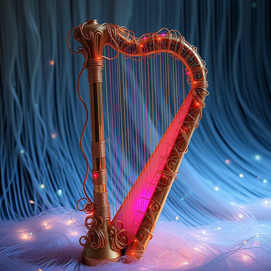 Silken Harp with Gold, Silver, and Neon Accents