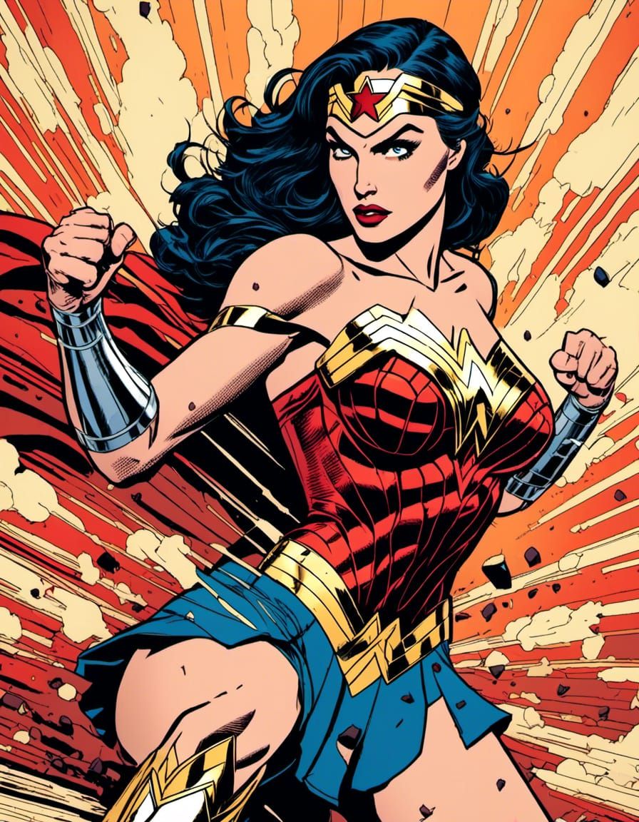 Wonder Woman Throws a Punch in Comic Book Style