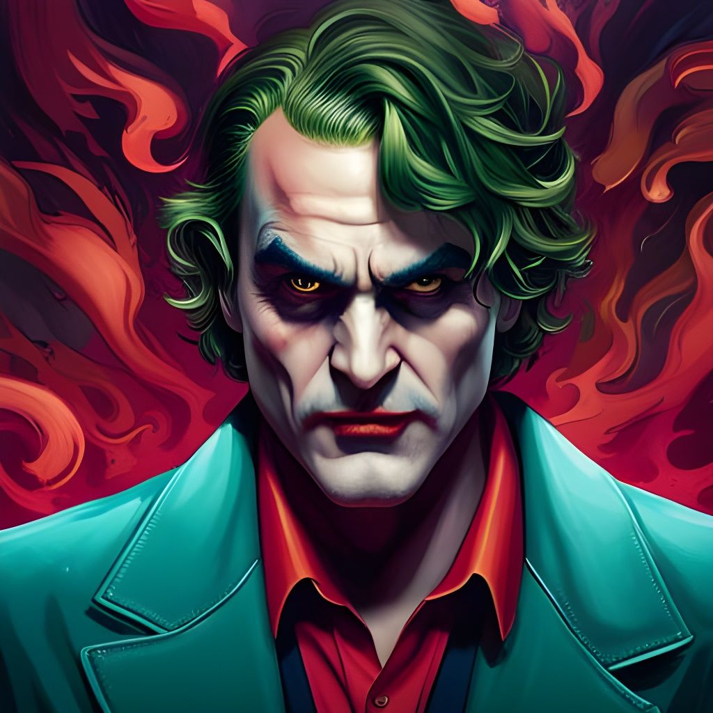 Joker Portrait by Greg Rutkowski and Alphonse Mucha