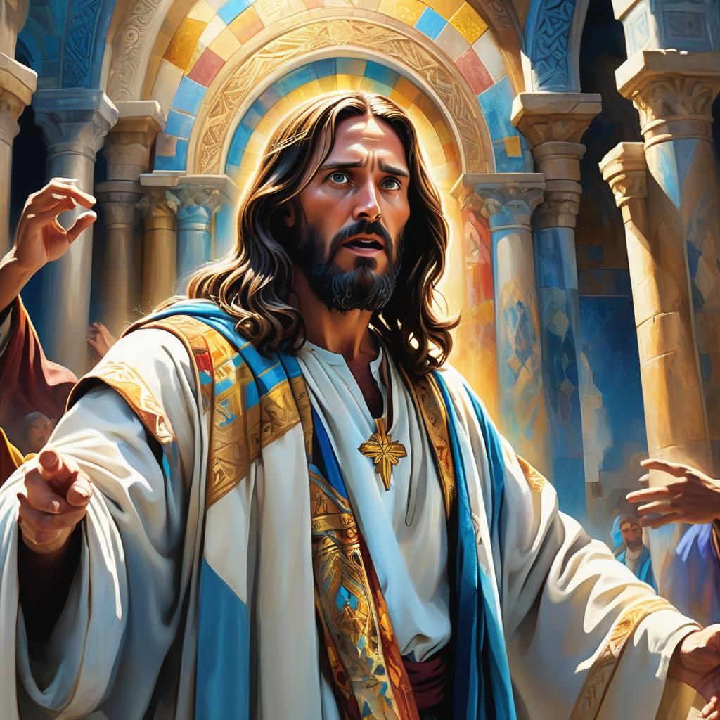 Jesus Scolding at the Temple: Hyper-Realistic Concept Art