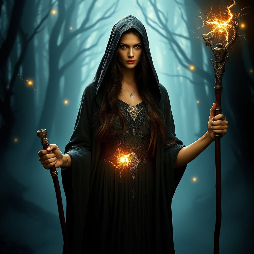 Ethereal Sorceress in Enchanted Forest