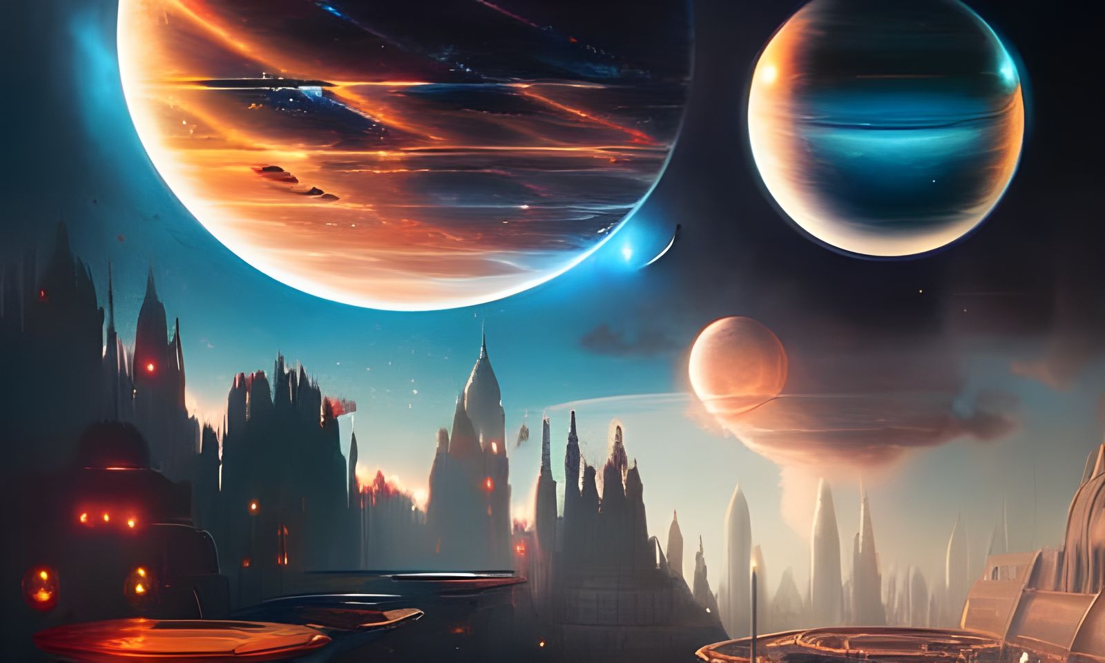 Cosmic City in Space: Detailed Digital Painting