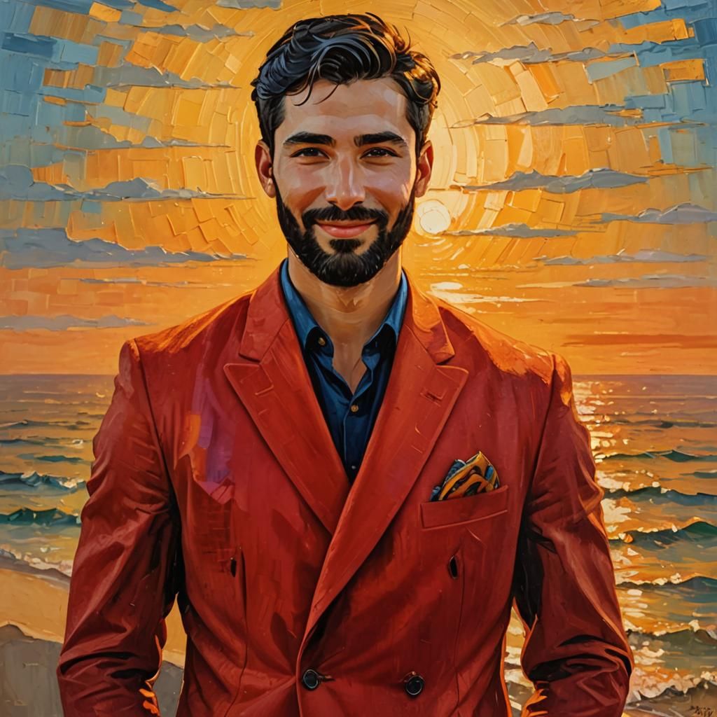 Neo-Impressionist Portrait of Man in Velvet Suit