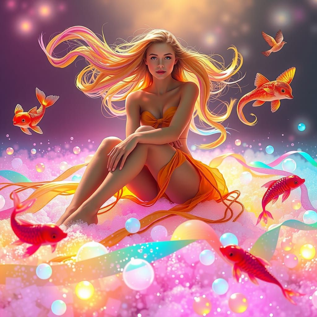 Ethereal Woman Above Sparkling Soda Ocean